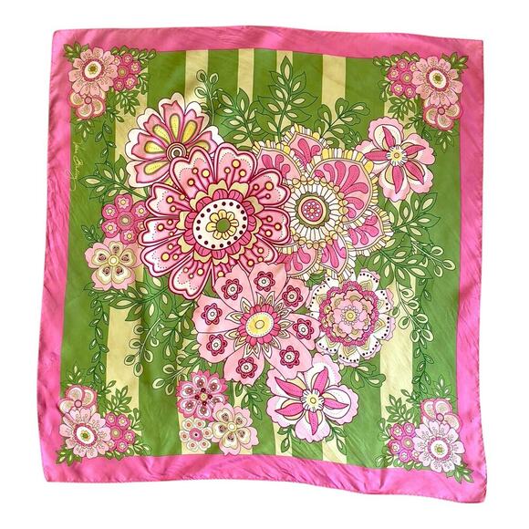Vera Bradley Accessories - Vera Bradley Pink Yellow Green Floral Silk Scarf